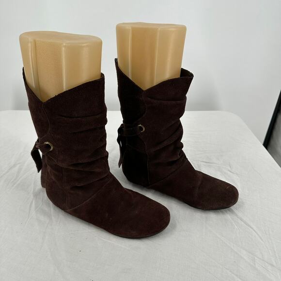 Steve Madden Womens Suede Scrunch Boots Size 7 Leather‎ Brown Mid Calf Pull On - Picture 2 of 9